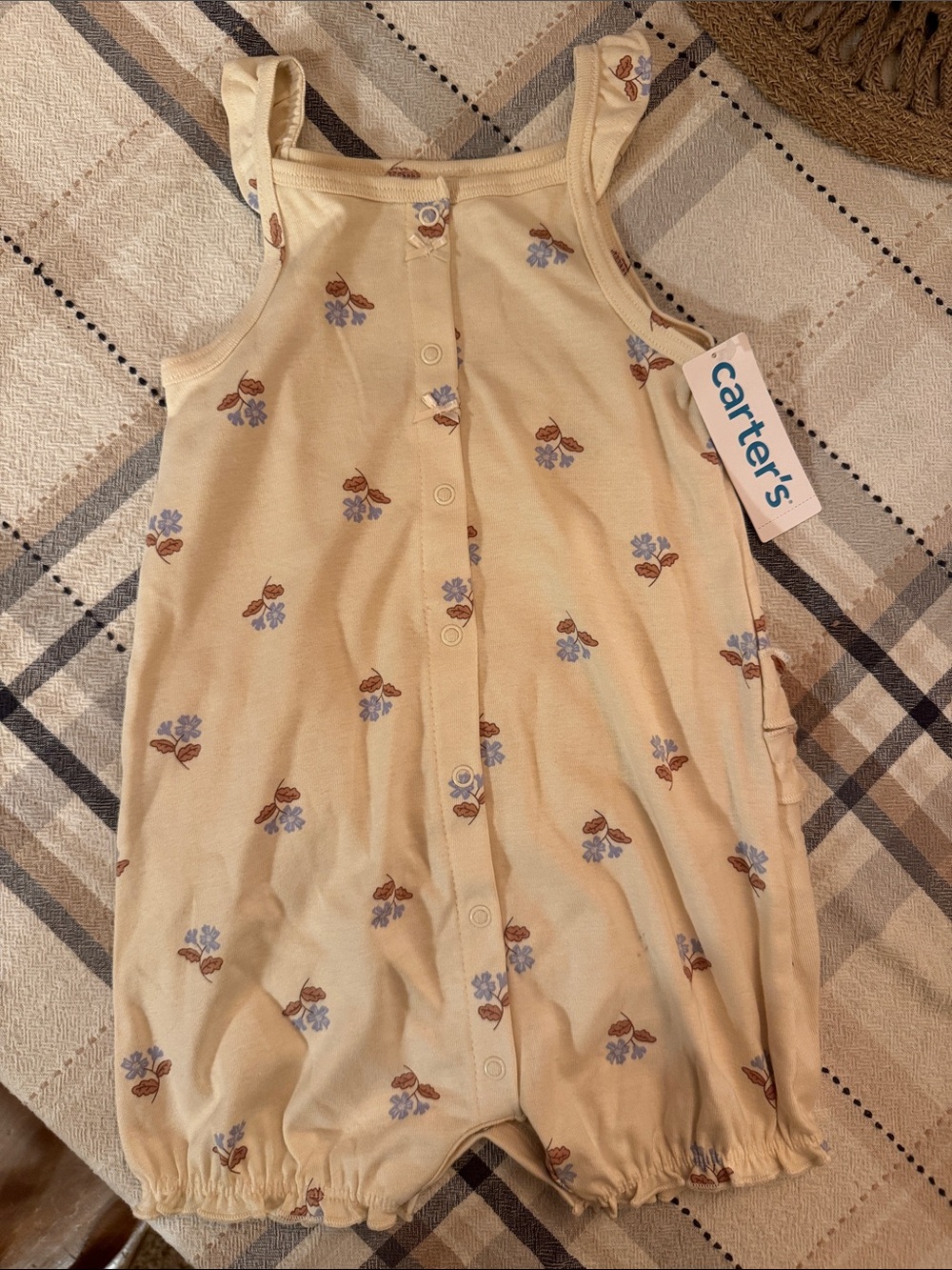 Carter's Cream Floral Snap-Front Ruffle Romper